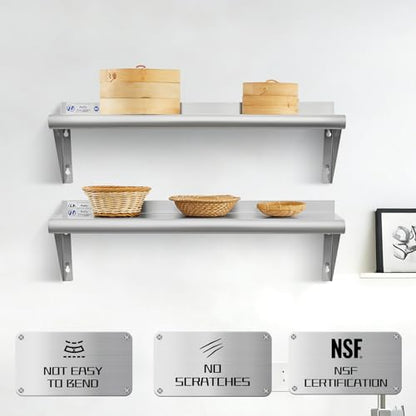 Hally Stainless Steel Shelf 2 Pack Wall Mounted Metal Shelves 10"x30" NSF - size: 10"x30"