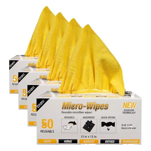 Eurow 200GSM Microfiber Cleaning and Drying Cloths with Dispenser Box, Reusable, Streak-Free, Scratch-Free, Ultra Absorbent, Edgeless for All Surface Types, 12x12in, 50-Count, Yellow (Pack of 4) - color: Yellow, size: 12 x 12 in (Pack of 4)