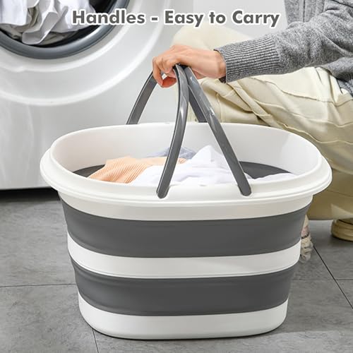 Collapsible Mop Bucket with Handles 7.4 Gallon Foldable Tub for Cleaning Large Silicone Pop Up Buckets Portable Collapse Camping Car Wash Basket for Space-Saving Storage - size: 7.4 Gallon - Bucket