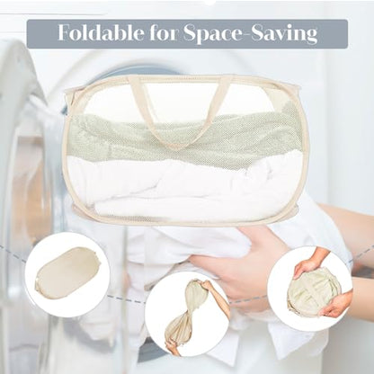 6 Pcs Durable Collapsible Laundry Baskets, Foldable Laundry Basket Large Opening, Pop Up Laundry Hamper with Pocket, Clothes Hamper with Handles for Laundry, Bathroom, Kids Room, Dorm or Trave - color: 6 x Gray+Black+Navy+Green+Beige+White
