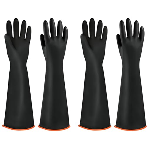 Household Cleaning 18inch Kitchen Dishwashing Rubber Gloves - color: Black, size: Medium