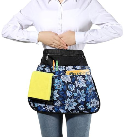Bafelia Waterproof Server Apron for Women with 7 Pockets - color: Blue Leaves