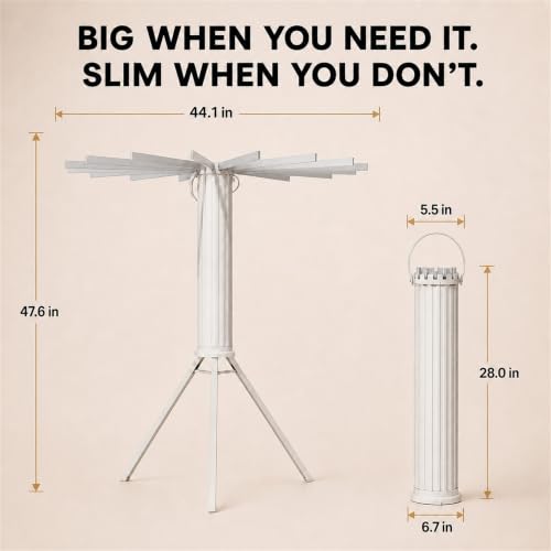 Clothes Drying Rack Foldable, Portable Laundry Drying Rack for Clothes with 16 Aluminum Rods & 48 Windproof Slots, Collapsible Tripod Dry Rack for Apartment, RV, Balcony - style: Aluminum RODS & Aluminum Legs