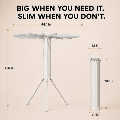Clothes Drying Rack Foldable, Portable Laundry Drying Rack for Clothes with 16 Aluminum Rods & 48 Windproof Slots, Collapsible Tripod Dry Rack for Apartment, RV, Balcony - style: Aluminum RODS & Aluminum Legs