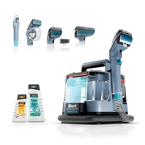 Shark StainStriker Portable Carpet Upholstery & Area Rug Cleaner, Bonus XL Tool & Full-Size Cleaning Solution, Stain & Odor Remover, Perfect for Car Interiors, 4 Cleaning Tools, Nordic Blue, PX202BRN (Renewed) - style: StainStriker + Chemical & Tool