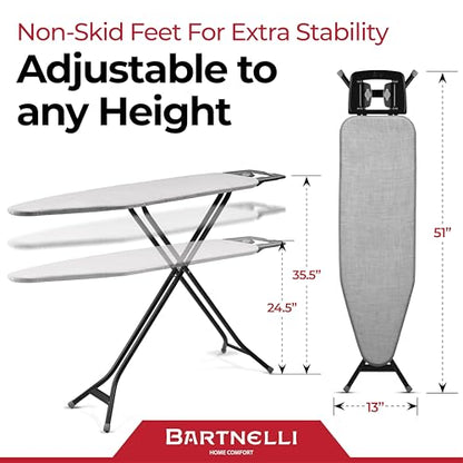 Bartnelli Extreme Stability Ironing Board & Iron Rest 43x13 Iron Surface