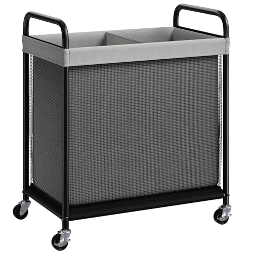 ELYKEN Laundry Hamper 2 Section, 100L Rolling Laundry Sorter with Wheels - color: Gray, size: 2-Section