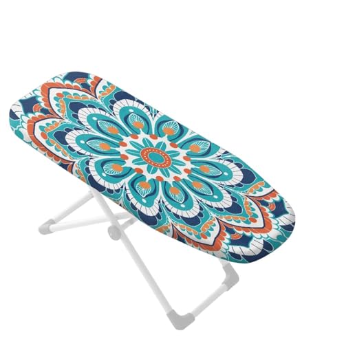 Mandala Flower Pattern Ironing Board Cover - Anti Slip, Elastic Edge Stain Resistant Ironing Pad Cover, Tabletop Ironing Board Cover Only 14"x24" - color: Green - Turquoise Mandala Flower Pattern