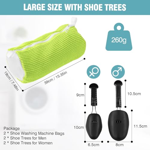 Shoe Washing Machine Bag with Adjustable Shoe Trees for Sneakers - color: Green