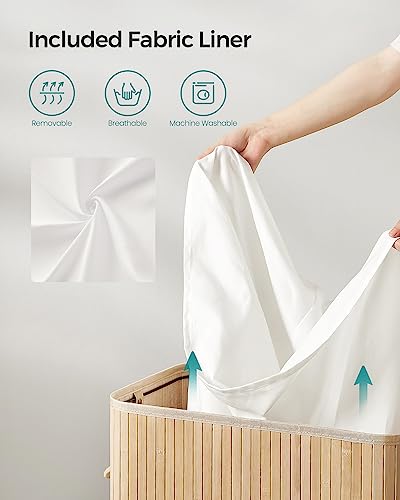 SONGMICS Bamboo Laundry Hamper with Lid, 26.4-Gallons, with Handles - color: Natural Beige, size: 100 L