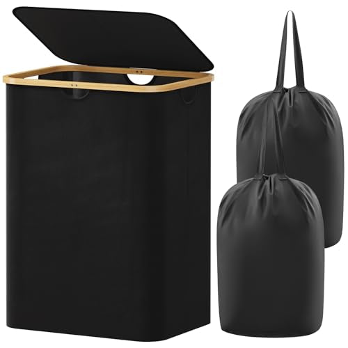 Lifewit 150L Large Laundry Basket with Lid, 2 Removable Bags, Black - color: Black, size: 150L