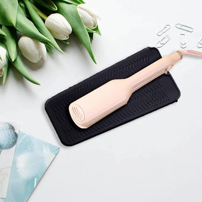 Heat Resistant Silicone Mat with Hanging Hole, Straightener Heat Resistant Travel Mat & Pouch for Curling Iron, Flat Iron and Other Hot Hair Styling Tools, 11 x 5 in, Black - color: Black, size: 1 Pack
