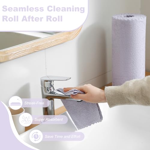 Jessy Home 2 Roll Reusable Paper Towels,100 Sheets Tear Away Microfiber Cleaning Cloth, Lint Free Cleaning Rags for Kitchen, Dishcloth,Household Cleaning Supplies - color: Light Purple