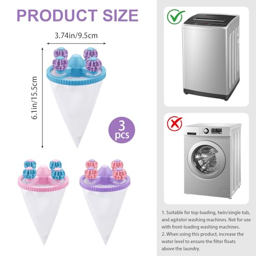 3 Pieces Floating Hair Filtering Mesh Removal, Washing Machine Hair Filter Mesh Bags, Reusable Laundry Floating Lint Catcher Cleaning Net Pouch for Pet Fur Family Wool Clothes (3 Colors)