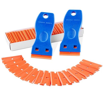 VEVOR 2PCS Razor Blade Scraper,Plastic Scraper Tool with 120PCS Plastic Blades,Cleaning Scraper Remover for Stickers,Decals,Adhesive,Labels,Paint from Glass, Car,Window,Caulk,No Scratches,Blue - style: Plastic blades