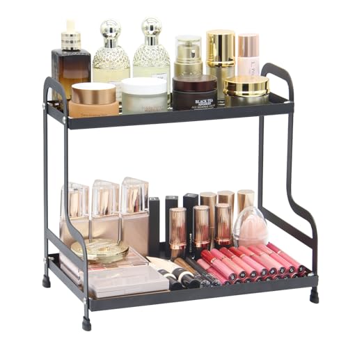 2-Tier Metal Countertop Organizer, Standing Storage Shelf - color: Black-iron