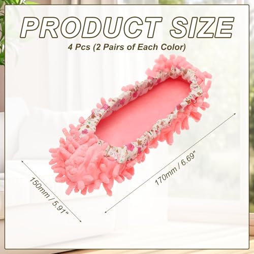 uxcell 4 Pcs Mop Slippers, Mop Socks Microfiber Shoe Covers Washable Mopping Slippers for Floor Cleaning Office Home Use Women Men, Floral Lace, Pink - color: Pink
