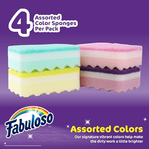 Fabuloso Scratch-Free Kitchen Dish Sponges, Rainbow Colors, 4 Count - color: Rainbow, size: 4 Count (Pack of 1)