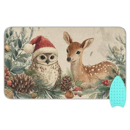 Ironing Mat Portable Ironing Pad Ironing Blanket for Table Top Heat Resistance Double-Side Using Travel Large 47.2 x 27.6 Inch Foldable Lightweight Beige Christmas Deer Owl Pinecone - color: Beige Christmas Deer Owl Pinecone