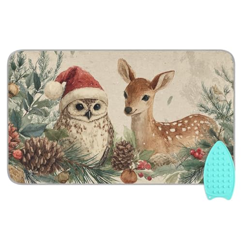 Ironing Mat Portable Ironing Pad Ironing Blanket for Table Top Heat Resistance Double-Side Using Travel Large 47.2 x 27.6 Inch Foldable Lightweight Beige Christmas Deer Owl Pinecone - color: Beige Christmas Deer Owl Pinecone