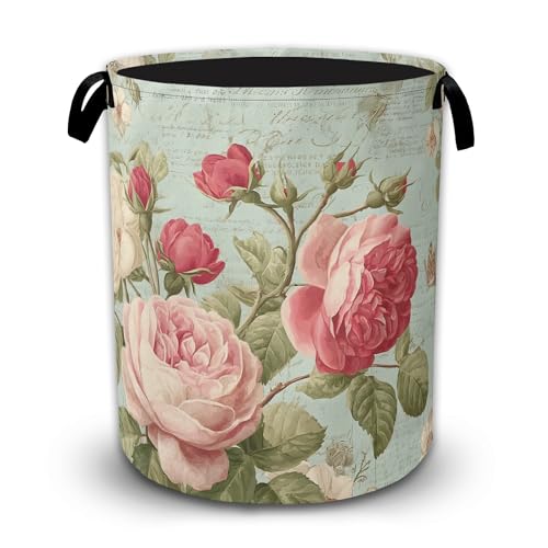 Vintage Pink Roses Large Capacity Laundry Basket with Handles, Waterproof Foldable Laundry Hamper for Clothes Storage, Ideal for Bedroom Bathroom Dorm - color: Retro Pink Roses