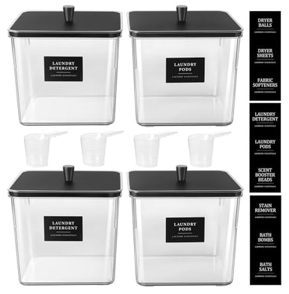 Hudgan 4 Pack Laundry Detergent Container Large Laundry Pods jars with lids and Scoop for Laundry Room Organization