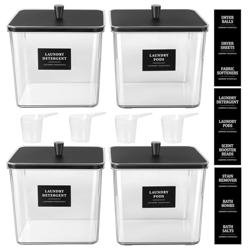 Hudgan 4 Pack Laundry Detergent Container Large Laundry Pods jars with lids and Scoop for Laundry Room Organization