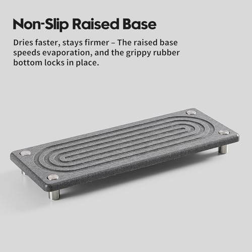 Razborci Water Absorbing Stone Sink Caddy Kitchen Sink Organizer Tray, Diatomite Bathroom Counter Tray, Faucet Drying Mat Coaster Soap Dish Rack Riser Dispenser Sponge Holder, Charcoal 10" x 4" - color: 10"x 4" - Charcoal