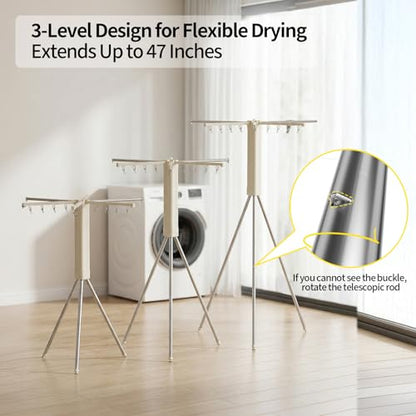 BIREN Foldable Clothes Drying Rack Tripod Clothes Rack with Clips Heavy Duty Laundry Rack Portable Clothing Racks for Travel, Camping, Hotel, Apartment, 6 Poles - size: 6 poles