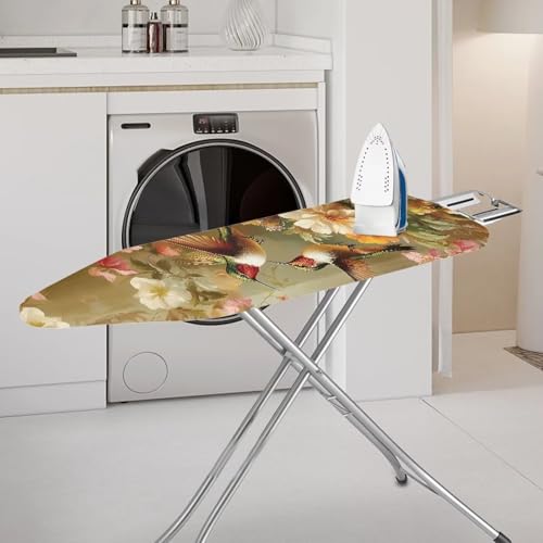 Hummingbird Flower Cover for Ironing Board 15x54 Inch Standard Size Iron Board Cover with Elastic Edge Universal Fit, Hook and Loop Design - color: Hummingbird Flower