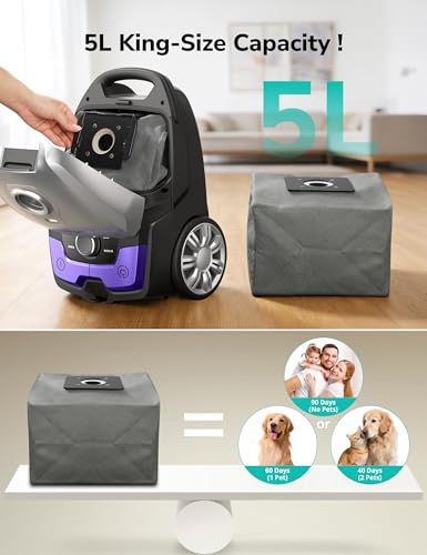 Aspiron Canister Vacuum Cleaner Replacement Bag,5L Large Capacity Dust Bag for AS-CA040,Universal Non-Woven Cloth Bag, Reusable Dust Bags,Vacuum Cleaner Replacement Accessories, 5 Pack - size: 6QT