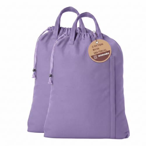 LFH Home Cotton Rich Large Premium Canvas Laundry Bag, Heavy Duty Washable Laundry Hamper with Drawstring & Handles, Multi-Use Clothes Storage for Home, Travel & College 24"x36" (Pack of 2) - Lavender - color: Lavender, size: 24"x36" (Pack of 2)