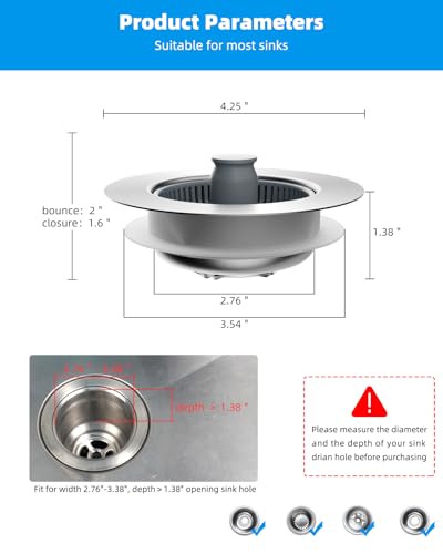 Hibbent Upgraded 3-in-1 Kitchen Sink Drain Strainer & Stopper Combo, Chrome - color: Chrome