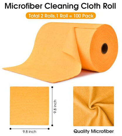 KitchLife Microfiber Cleaning Cloth Roll, 200 Pack - Tear-Away Microfiber Paper Towels, Lint-Free, Reusable, Washable for Kitchen, Car, Dishes, and Sensitive Surfaces (Tangerine Yellow) - color: Tangerine Yellow, size: 100 Pack x 2