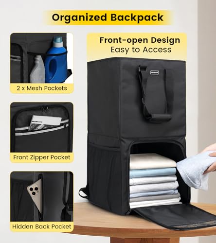 Vorspack Laundry Backpack Bag with Shoulder Straps, XX-Large Hamper, Black - color: Black, size: X-Large