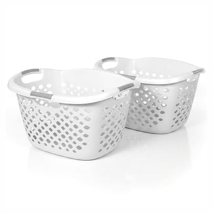 Home Logic 1.75 Bushel Plastic Laundry Basket with Hip Grip, Large Laundry Hamper with Handles, Ventilated Clothes Organizer for Bedroom Bathroom Closet, 2 Pack, White - size: 1.75 Bushel