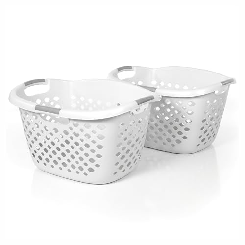 Home Logic 1.75 Bushel Plastic Laundry Basket with Hip Grip, Large Laundry Hamper with Handles, Ventilated Clothes Organizer for Bedroom Bathroom Closet, 2 Pack, White - size: 1.75 Bushel