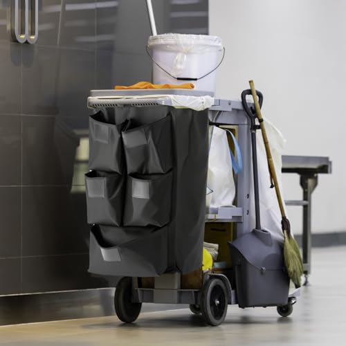 QWORK Cart Bag with 5 Pockets, Replacement Janitorial Cart Bag 25 Gallon Capacity, Organizer Bag for Housekeeping Cleaning Carts