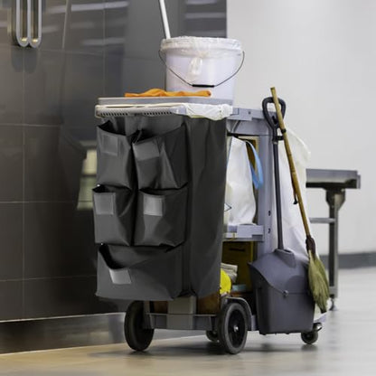 QWORK Cart Bag with 5 Pockets, Replacement Janitorial Cart Bag 25 Gallon Capacity, Organizer Bag for Housekeeping Cleaning Carts