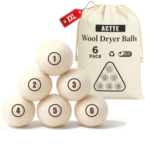 Wool Dryer Balls Laundry, XXL(3.1") 6 Pack, Premium Fabric Softener Ball, Reusable, Anti Static, Chemical Free Natural Wool Balls for Dryer, Laundry Dryer Balls – 100% New Zealand Wool - color: Ivory (6 Pack), size: 2X-Large (3.1″)