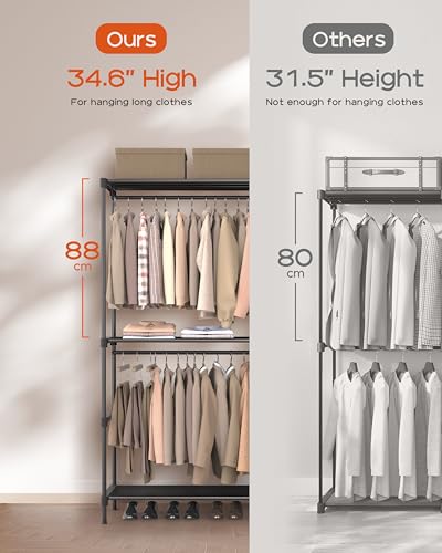 CASAMAYA Clothes Rack, Portable Closet, 27.6 Inch Wardrobe Closet, Clothes Storage Organizer with Shelves and 2 Hanging Rods, Easy to Assembly, Black PCT001B01 - size: 27.6"Lx 16.9"W x 77.6"H