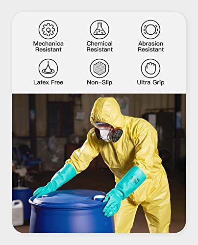 PACIFIC PPE Chemical Resistant Nitrile Gloves, 28 Mil Long Cuff, 2 Pairs - color: Green/18", size: Large (Pack of 2)