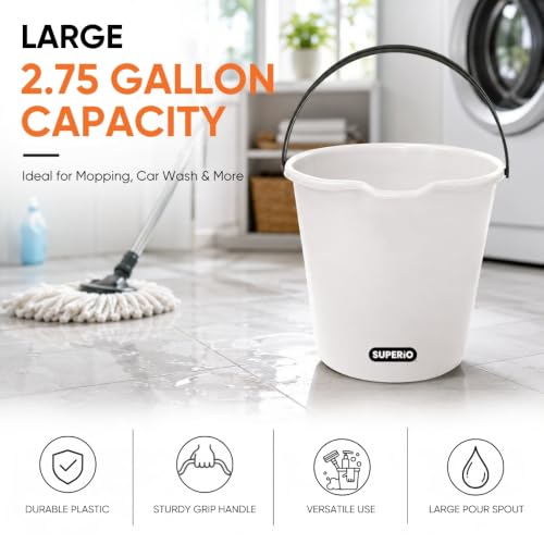 Superio 2.75 Gallon Plastic Cleaning Bucket with Large Spout, Utility Pail for Mopping, Car Wash, Fishing, Camping & Household Use, Light Grey, 6 Pack - color: Light Grey, size: 6 Pack