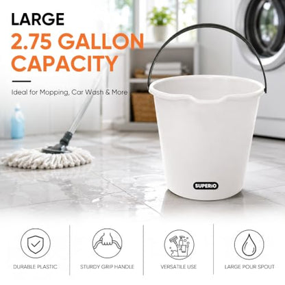 Superio 2.75 Gallon Plastic Cleaning Bucket with Large Spout, Utility Pail for Mopping, Car Wash, Fishing, Camping & Household Use, Light Grey, 6 Pack - color: Light Grey, size: 6 Pack