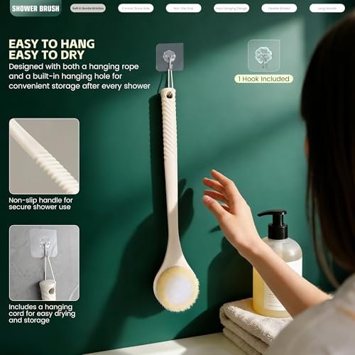 Back Scrubber for Shower, Long Handle Body Brush, Light Yellow - color: Yellow