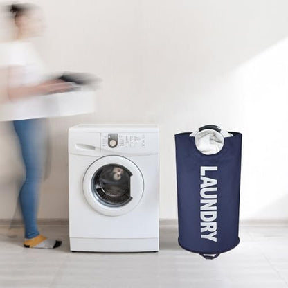 Maxsilan 90L Large Laundry Basket Bag, Collapsible Tall Hamper, Dark Blue - color: Dark Blue, size: 90L