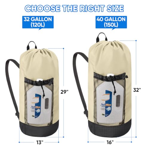 BALEINE 120L Laundry Bag Backpack, 900D Oxford Fabric Large Travel Laundry Bags with Shoulder Straps and 2 Mesh Pockets for College Dorm, Apartment, Laundromat (Beige, 120L) - color: Beige, size: 120L