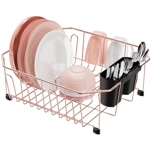 GSlife Small in Sink Dish Drying Rack - Stainless Steel for RV Kitchen - color: Rose Gold, size: Medium - 14.4" x 13.1" x 5.3"
