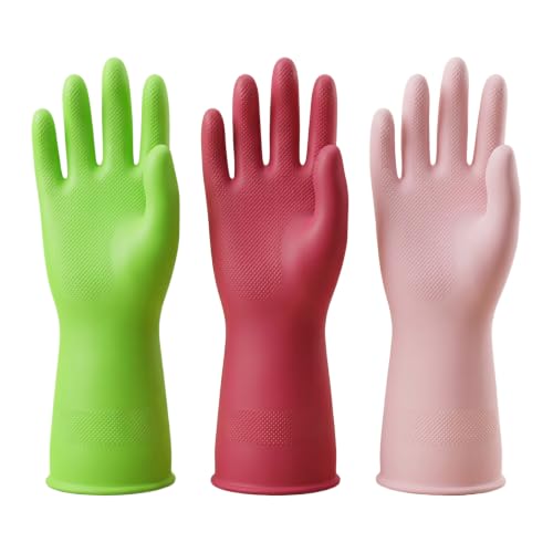 Nitrile Rubber Cleaning Gloves, 3 pairs of reusable kitchen gloves, ideal for dishwashing and household cleaning - size: Large