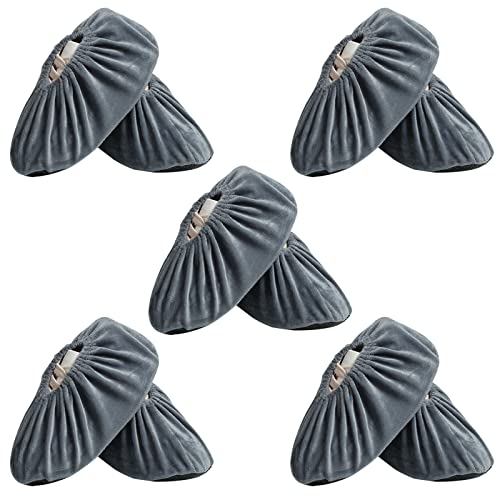 5 Pairs Reusable Shoe Covers, Non Slip Shoe Protectors Covers, Universal Soft Washable Thickened Foot Boot Shoe Covers for Indoors Home Laboratory (Grey) - color: Grey
